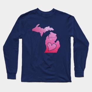 Pink Watercolor Michigan Art Long Sleeve T-Shirt